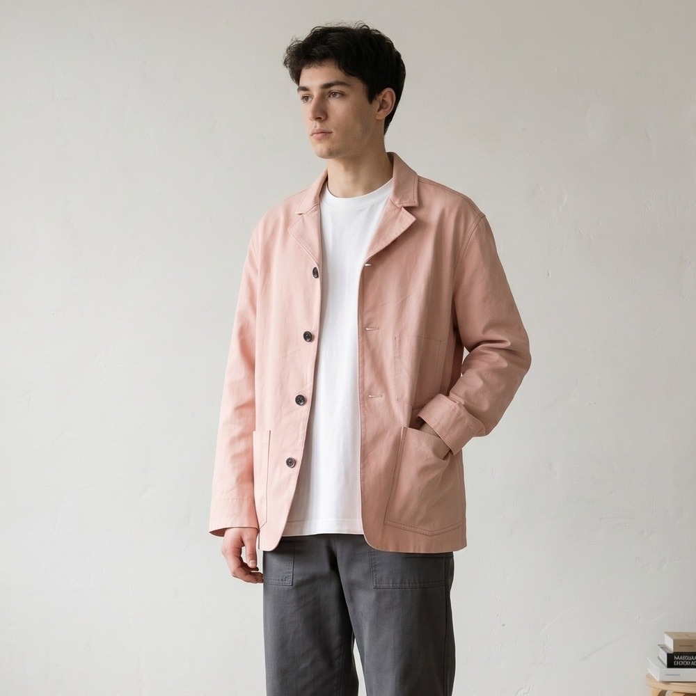 Acne Studios Manou Salt Jacket Mens 50 Pink Cotton Twill 3-Button Blazer